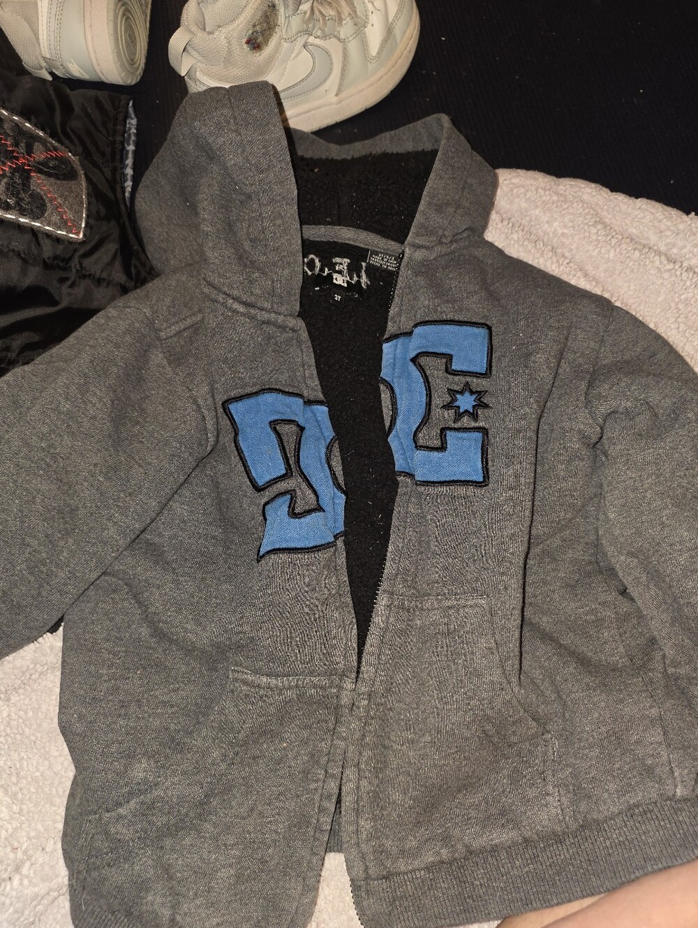 DC Kids Gray Zip-Up Hoodie with Blue Logo